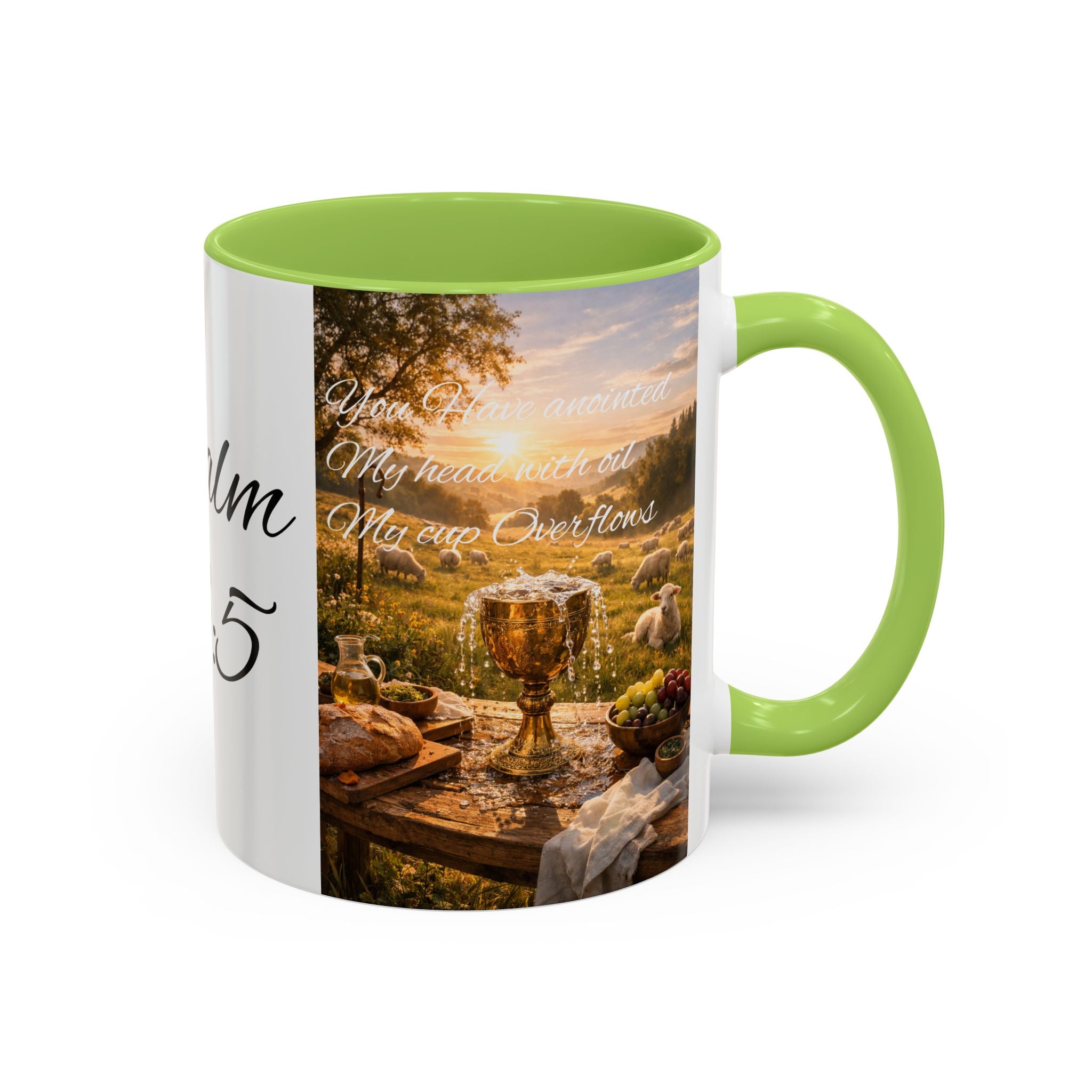 Psalm 23:5 Coffee Mug — Inspirational Christian Accent Mug with Scripture Landscape