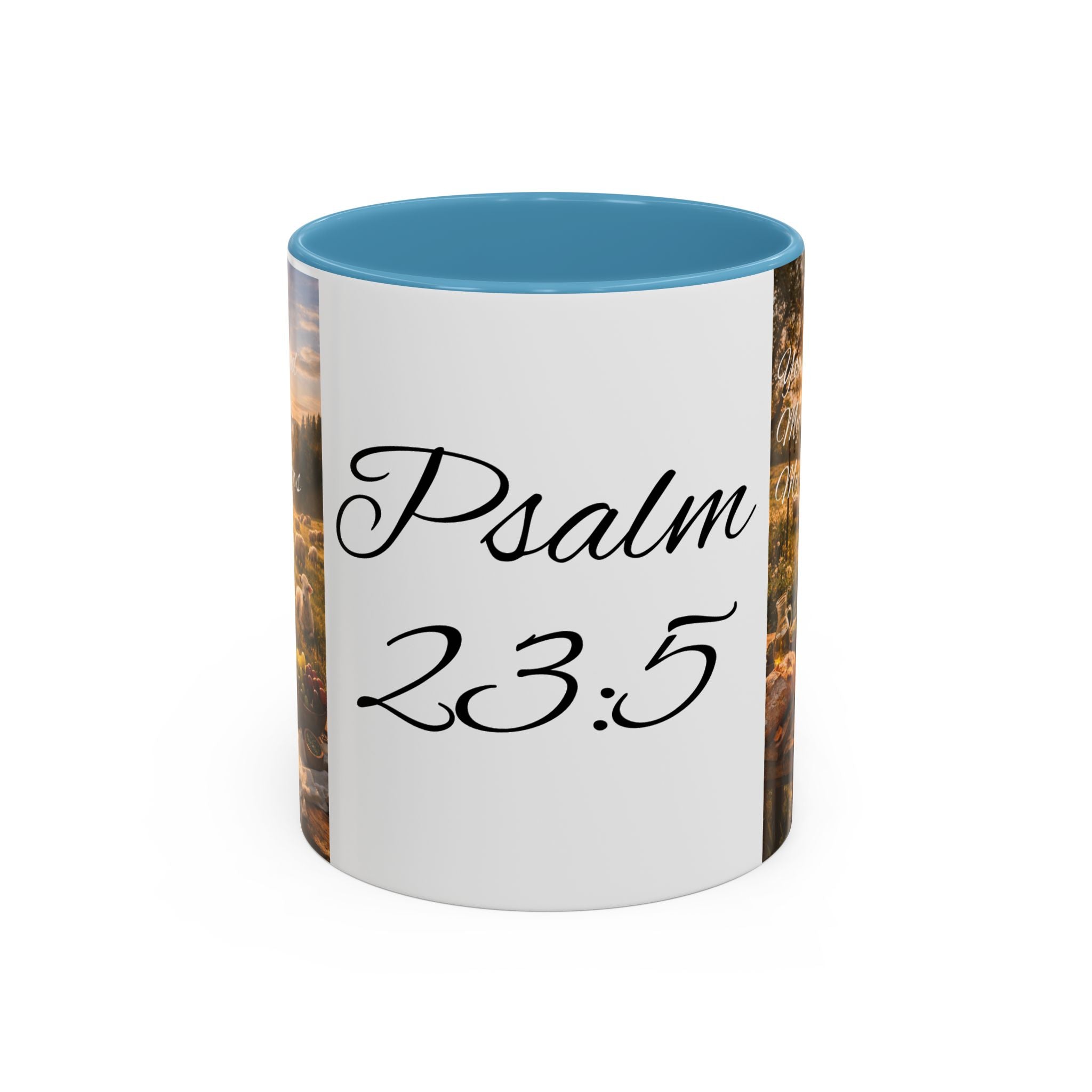 Psalm 23:5 Coffee Mug — Inspirational Christian Accent Mug with Scripture Landscape