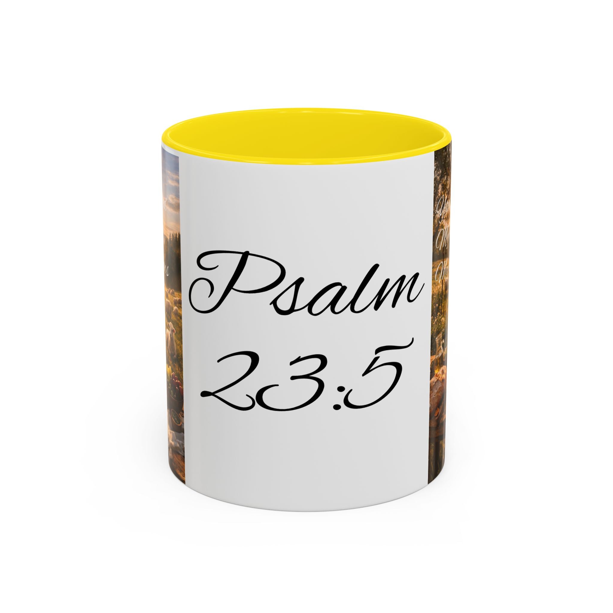 Psalm 23:5 Coffee Mug — Inspirational Christian Accent Mug with Scripture Landscape