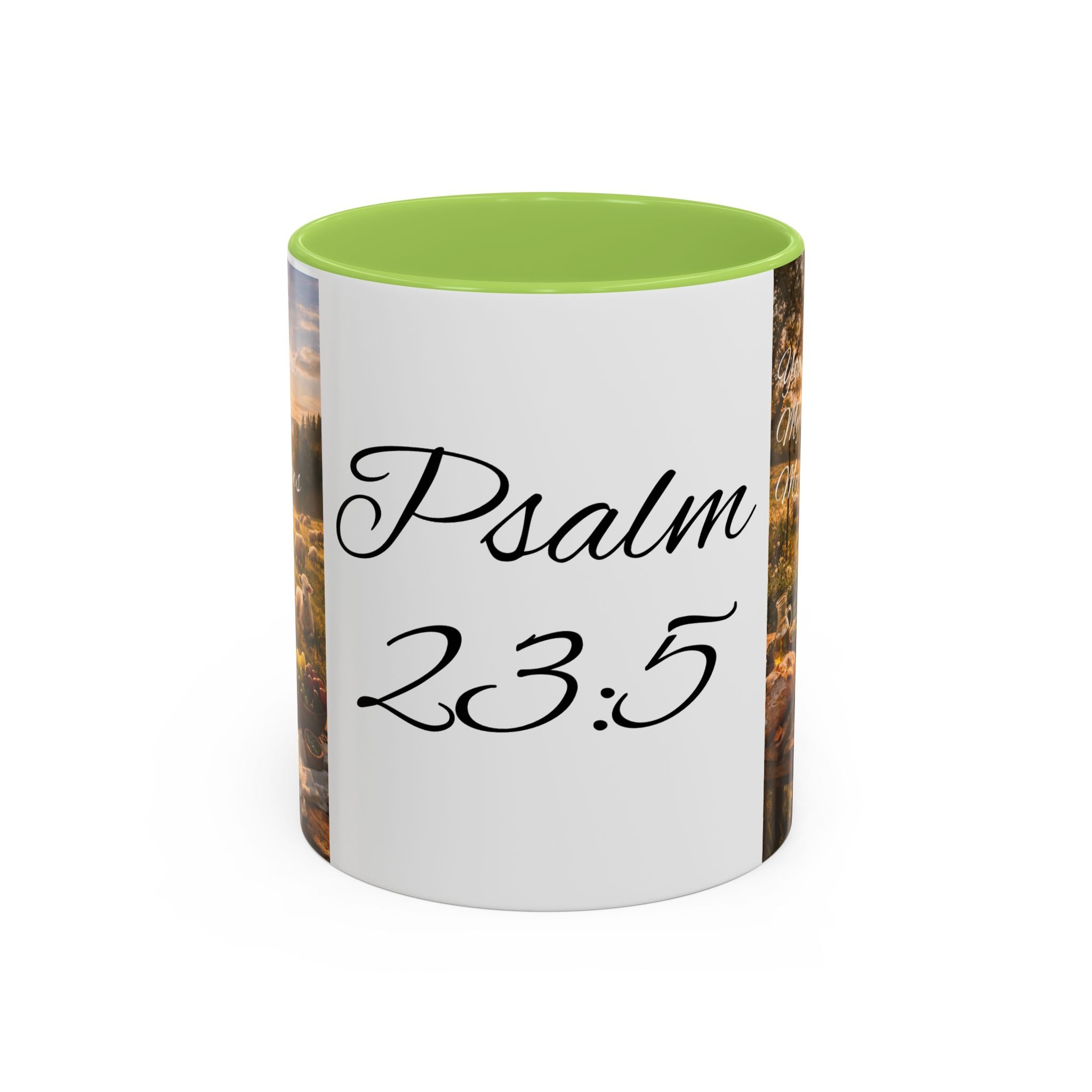 Psalm 23:5 Coffee Mug — Inspirational Christian Accent Mug with Scripture Landscape