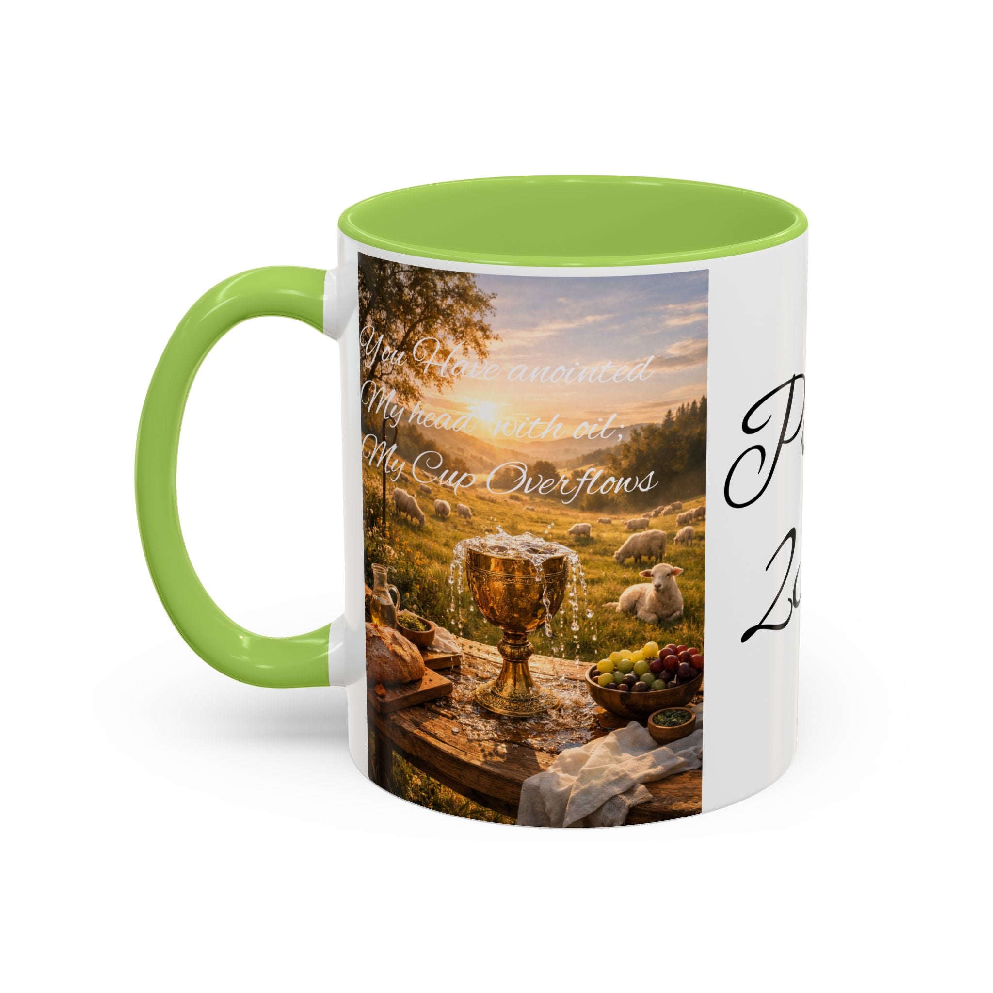 Psalm 23:5 Coffee Mug — Inspirational Christian Accent Mug with Scripture Landscape