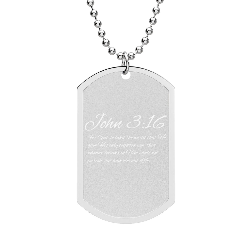 John 3:16 Silver Dog Tag Necklace — Custom Engraved Military-Style ID Pendant
