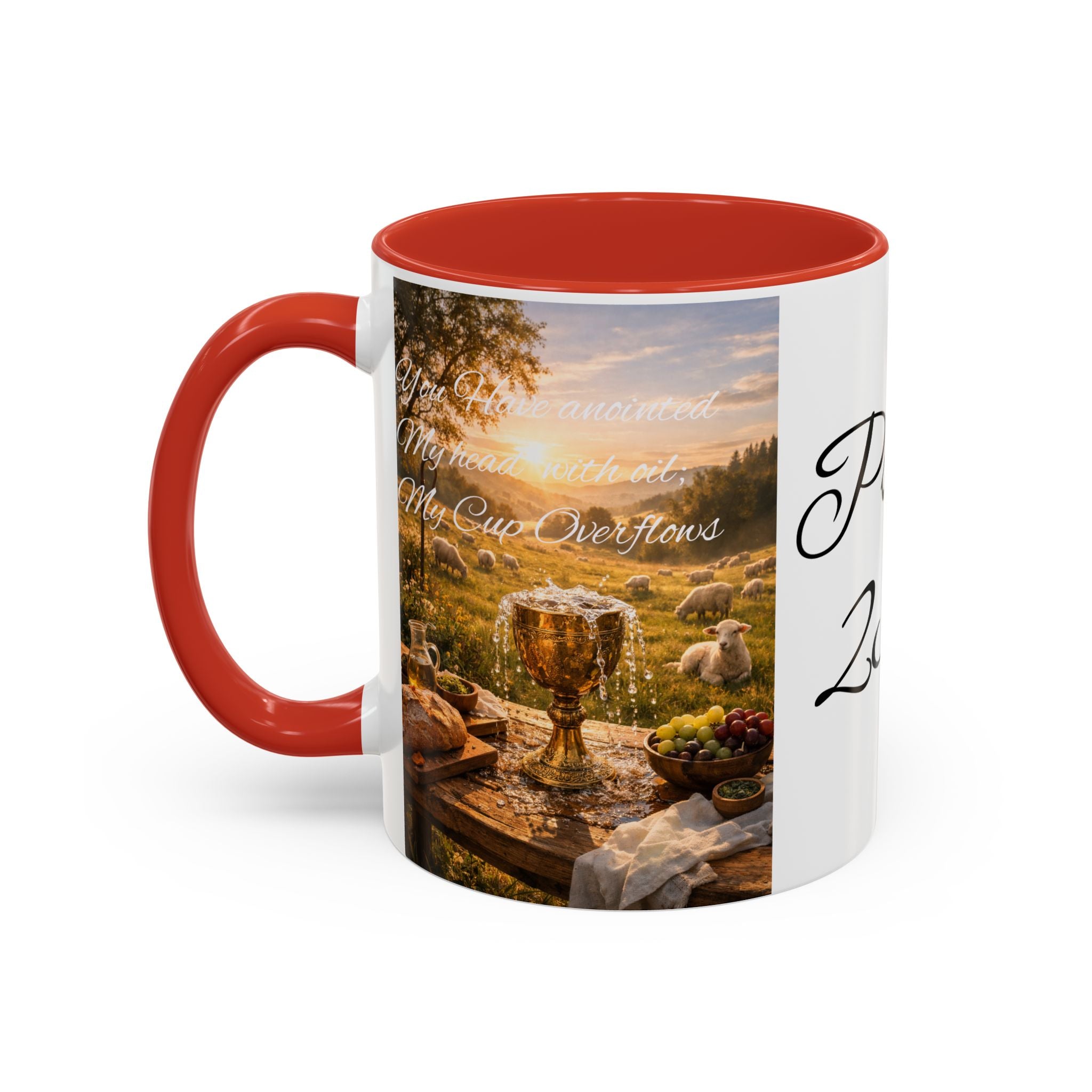 Psalm 23:5 Coffee Mug — Inspirational Christian Accent Mug with Scripture Landscape