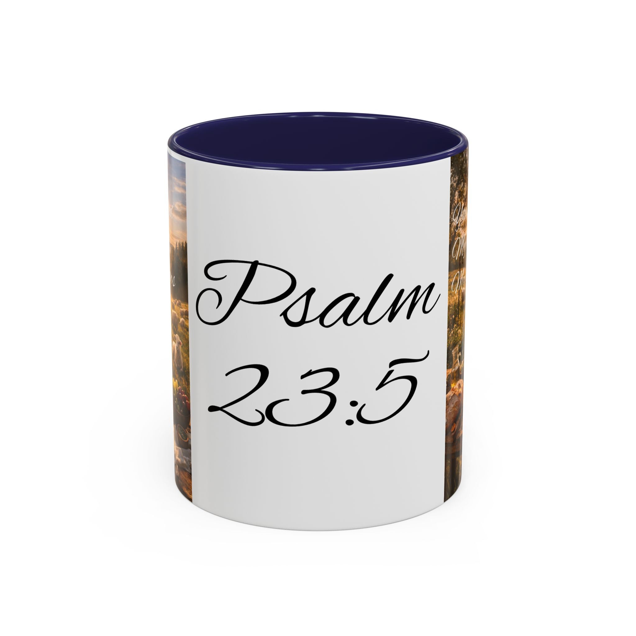 Psalm 23:5 Coffee Mug — Inspirational Christian Accent Mug with Scripture Landscape