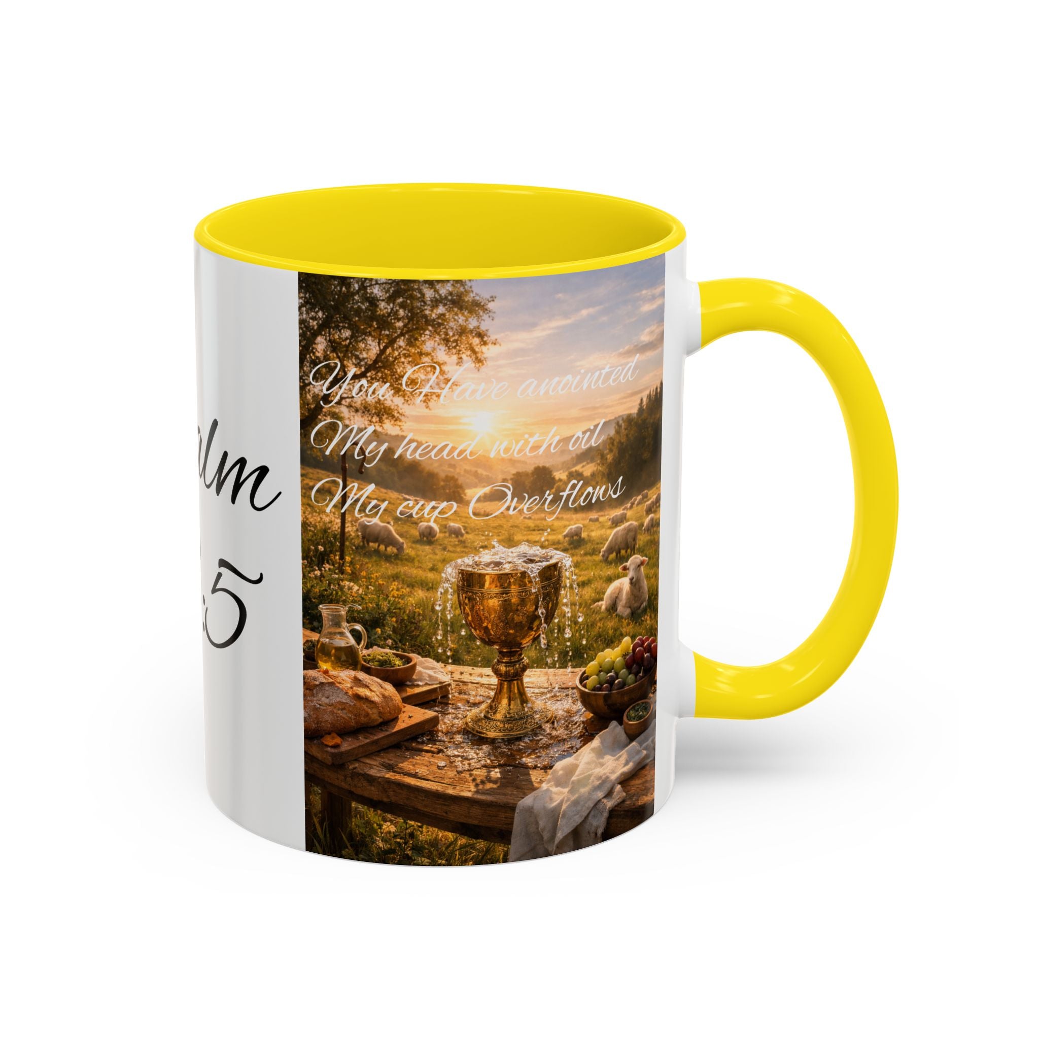 Psalm 23:5 Coffee Mug — Inspirational Christian Accent Mug with Scripture Landscape