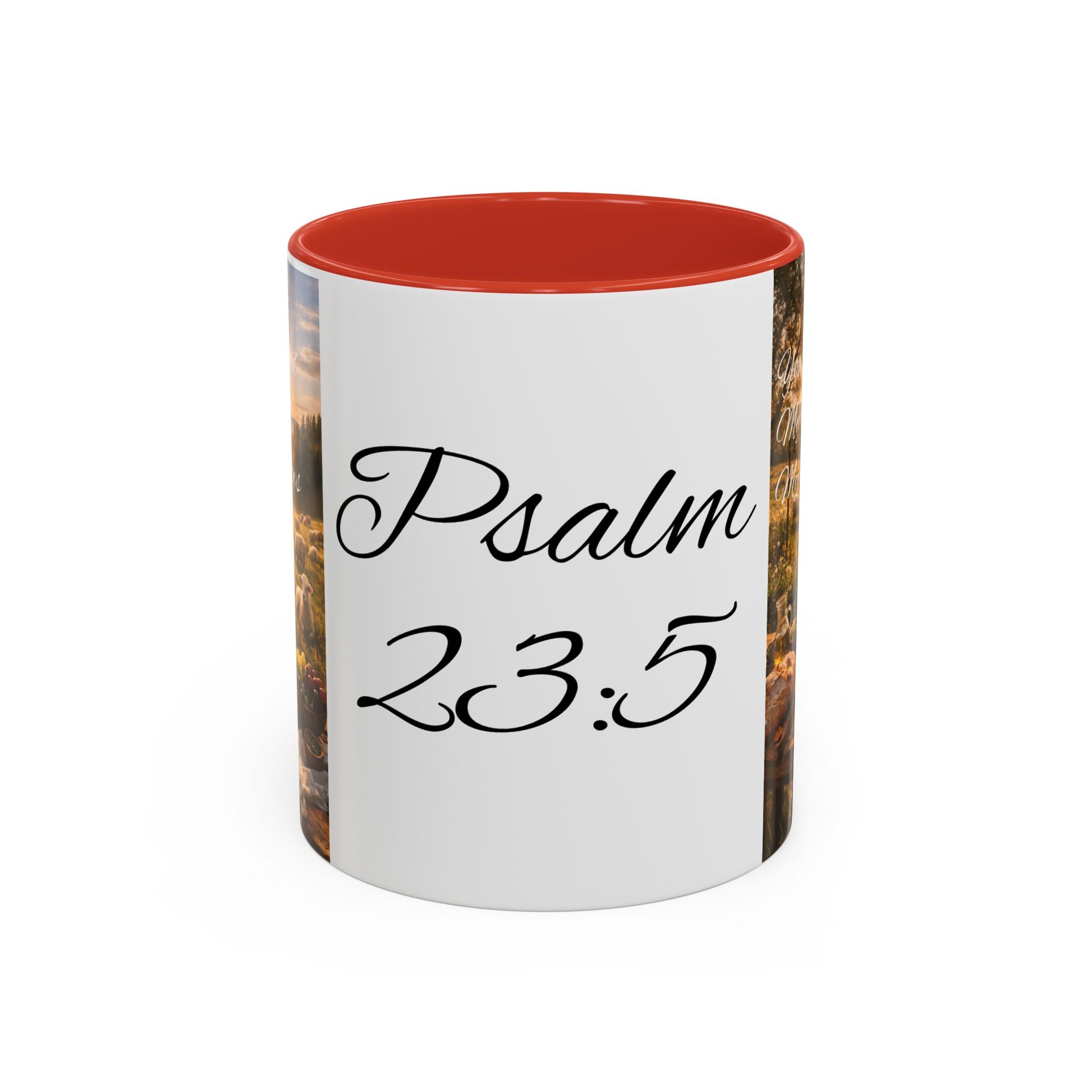 Psalm 23:5 Coffee Mug — Inspirational Christian Accent Mug with Scripture Landscape