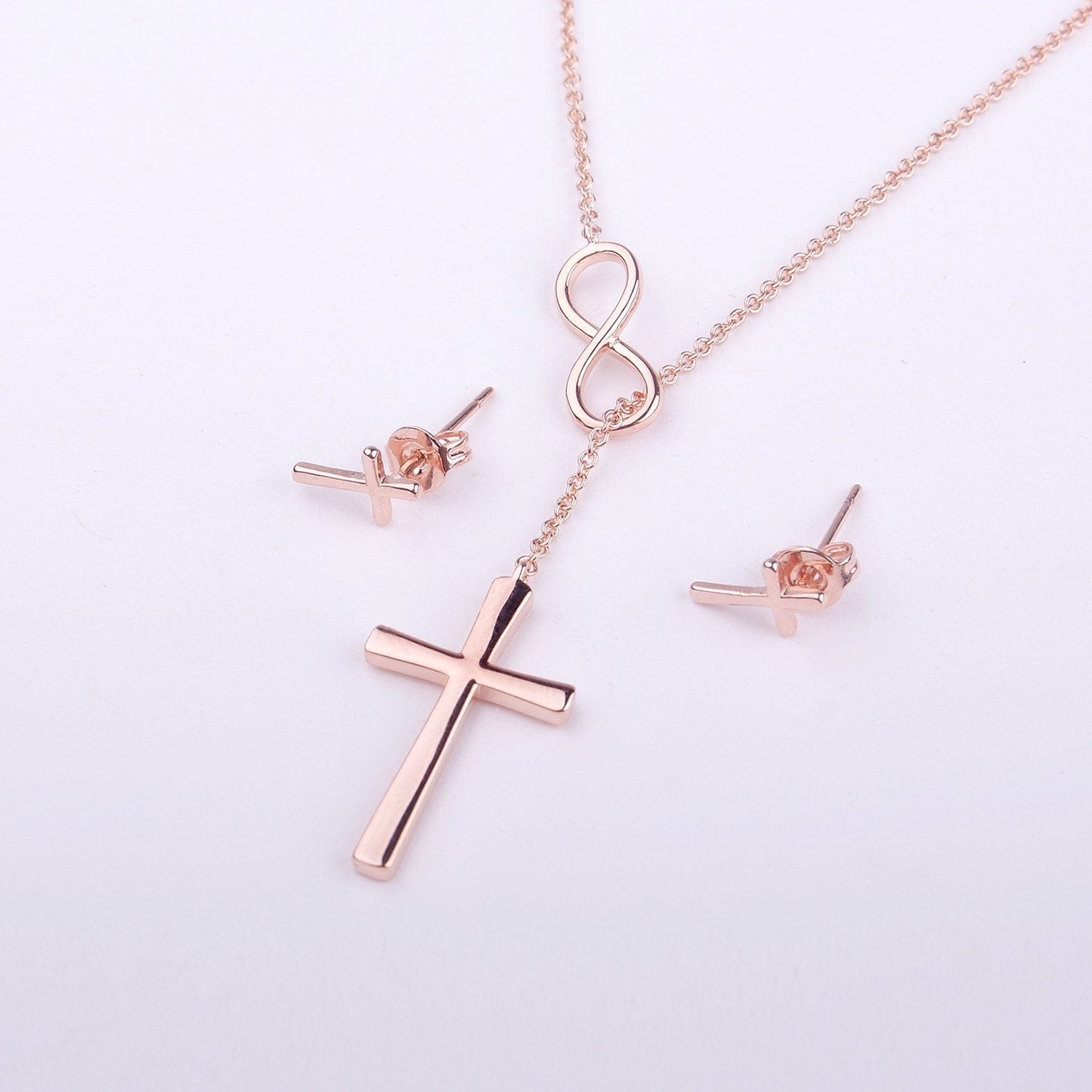 Christmas Gift for Christian  Cross earring and Necklace Set Jewelry Set