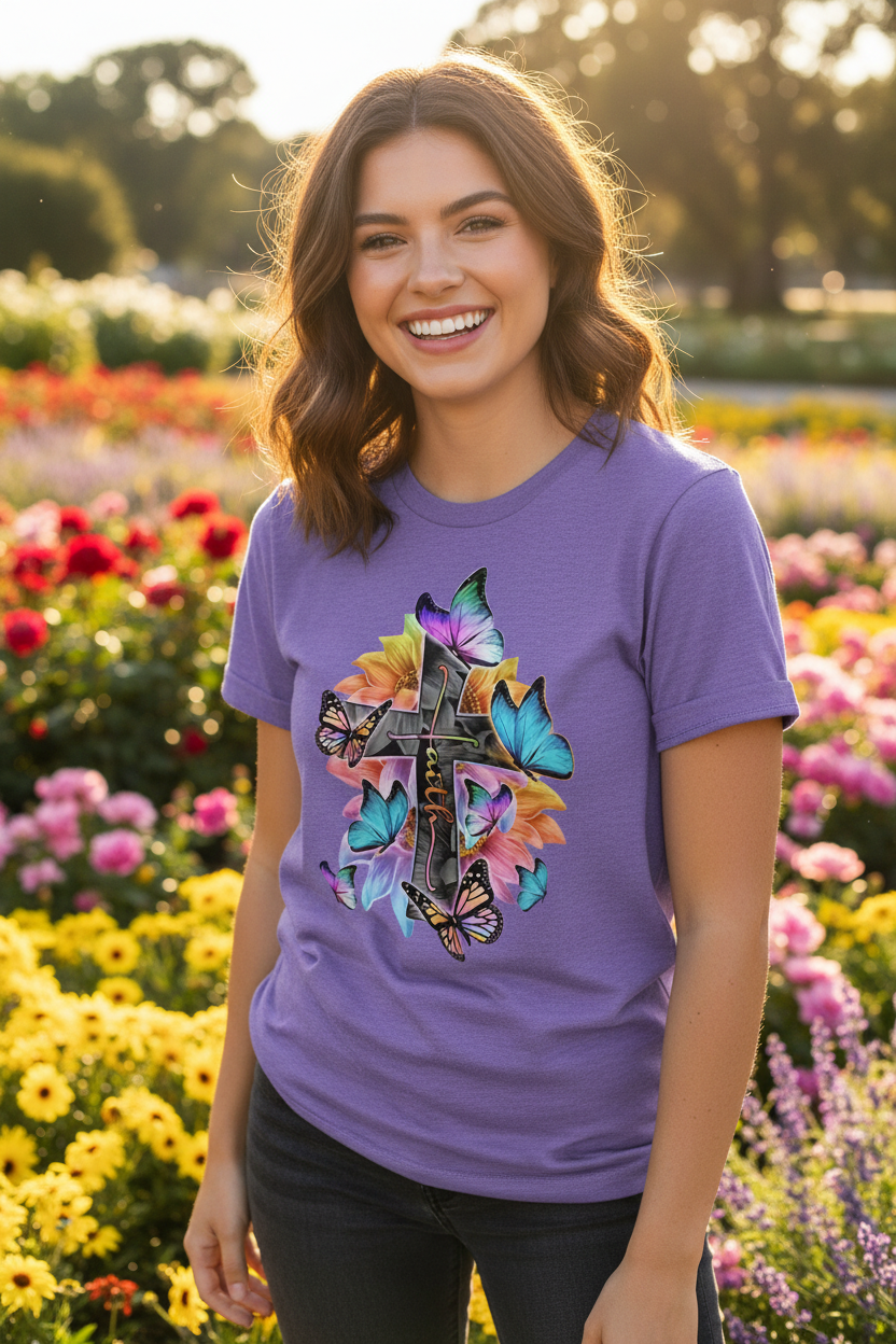 Faith Butterfly Cross Tee - Lifestyle