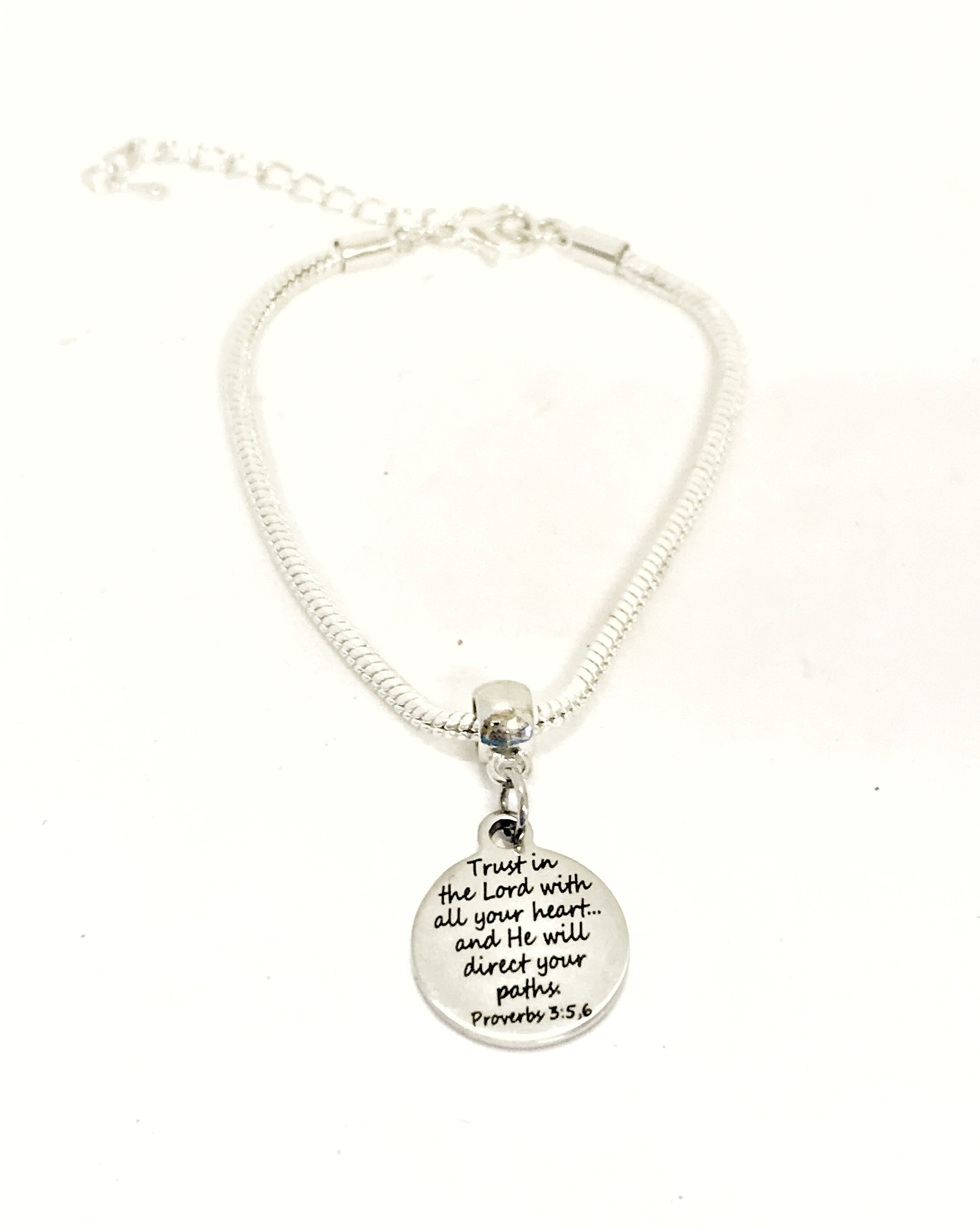 Christian Bracelet, Trust In The Lord With All Your Heart Bracelet, Christian Jewelry, Christian Gift, Proverbs 3 5 6, Scripture Bracelet