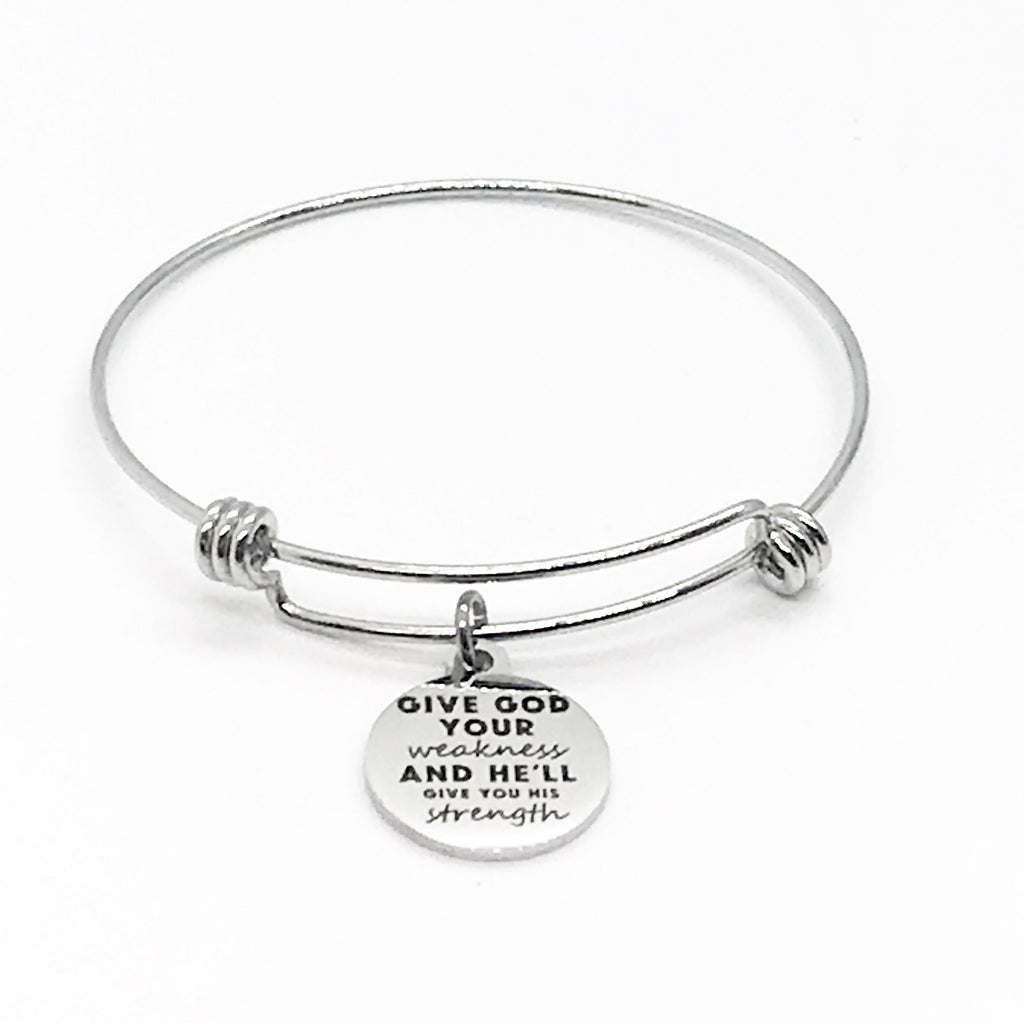 Christian Charm, Give God Your Weakness And He’ll Give You His Strength Bracelet, Christian Jewelry, Christian Gift, Bible Verse Charm