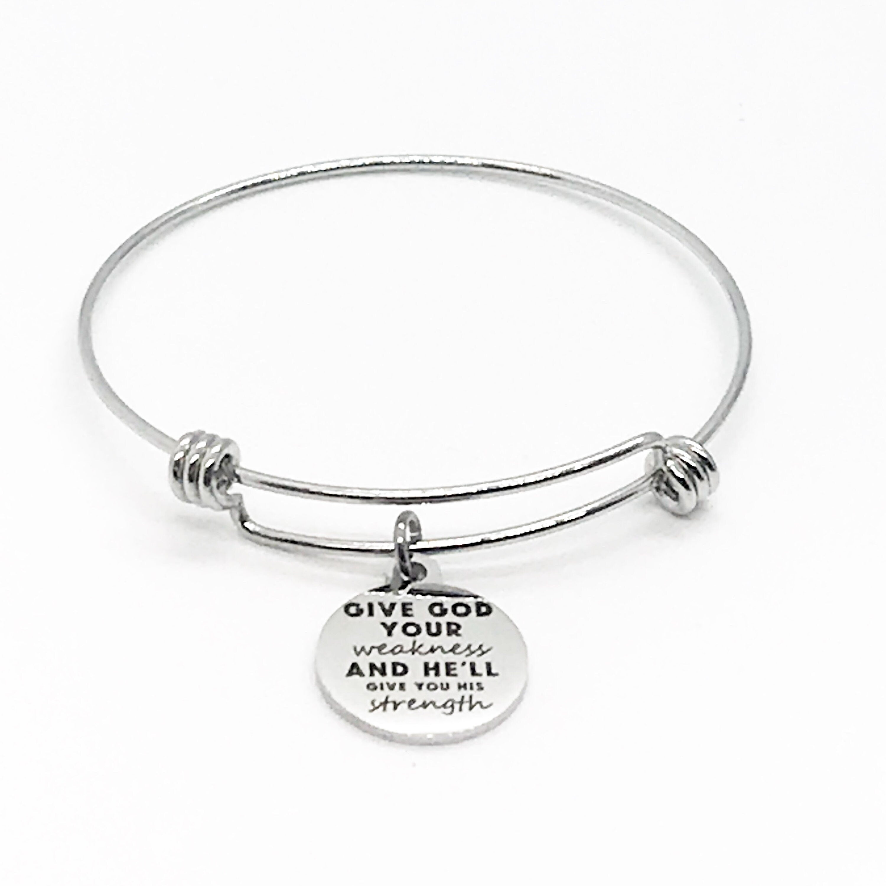 Christian Charm, Give God Your Weakness And He’ll Give You His Strength Bracelet, Christian Jewelry, Christian Gift, Bible Verse Charm