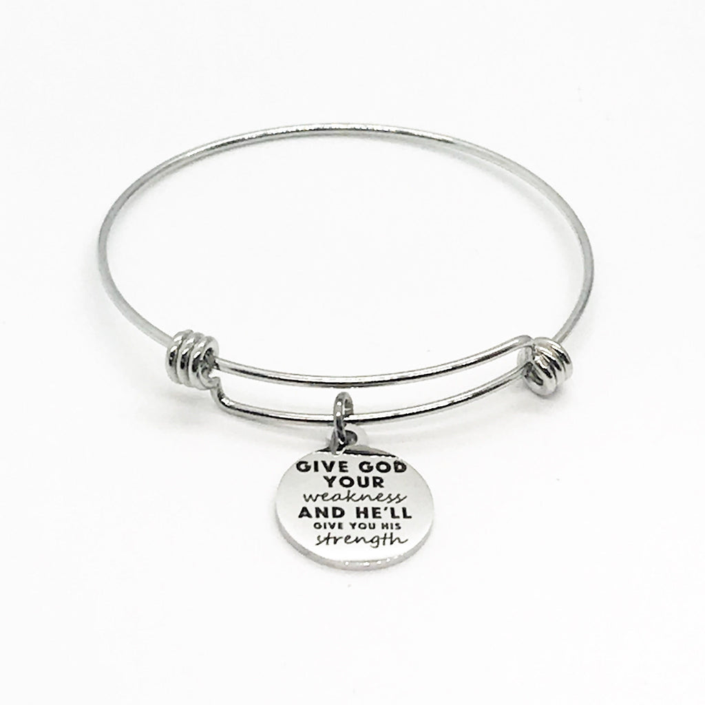 Christian Charm, Give God Your Weakness And He’ll Give You His Strength Bracelet, Christian Jewelry, Christian Gift, Bible Verse Charm