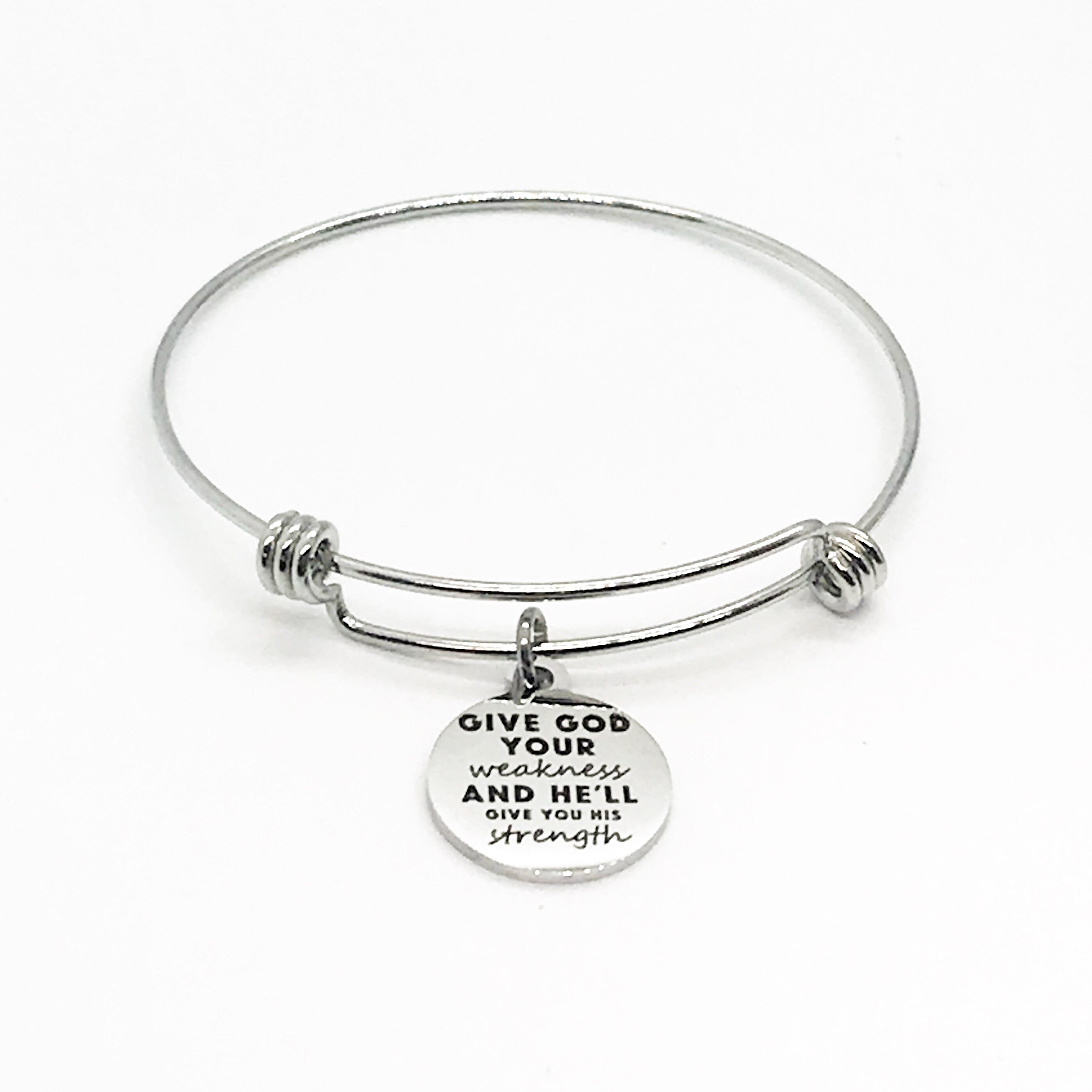 Christian Charm, Give God Your Weakness And He’ll Give You His Strength Bracelet, Christian Jewelry, Christian Gift, Bible Verse Charm