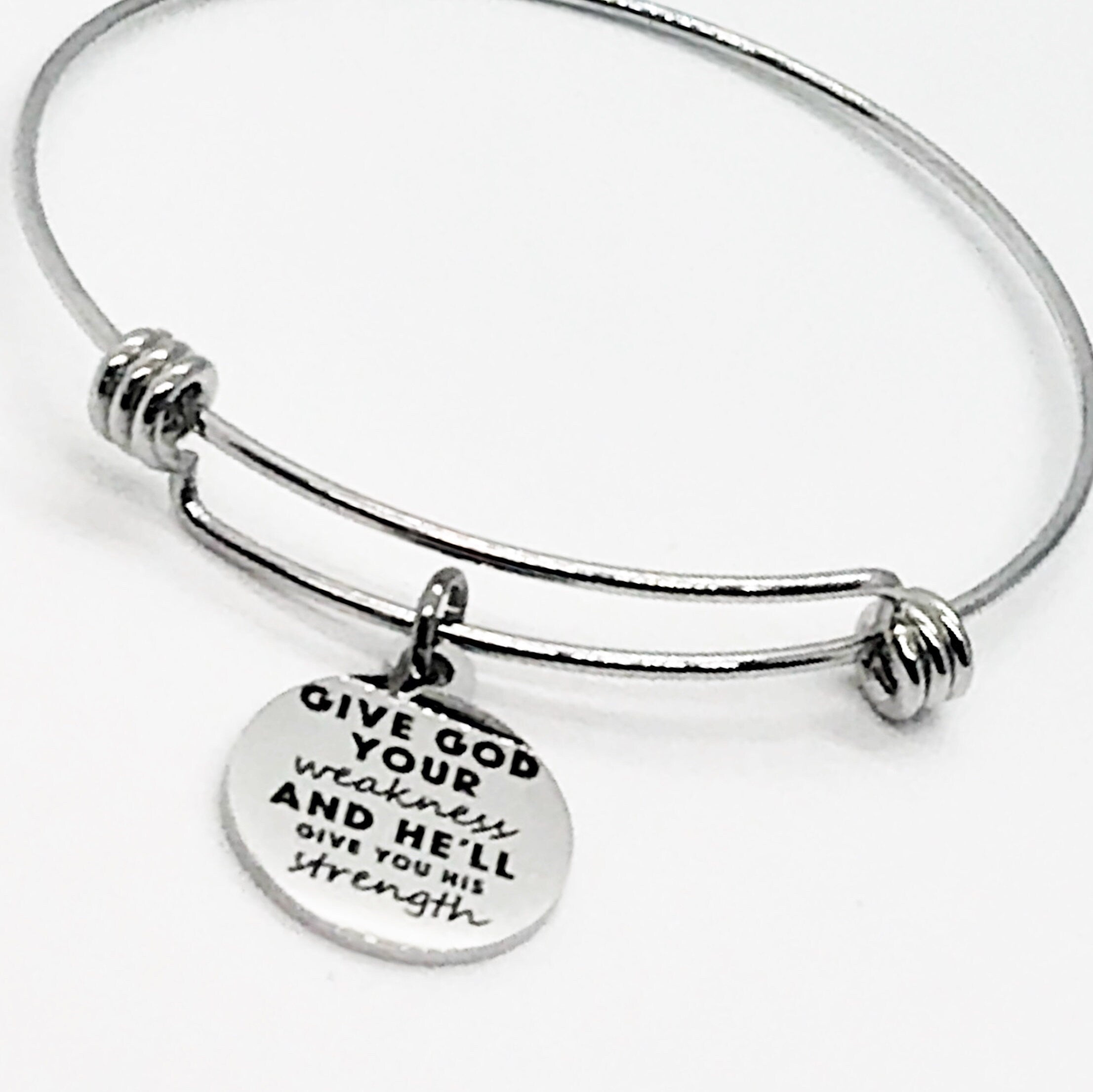 Christian Charm, Give God Your Weakness And He’ll Give You His Strength Bracelet, Christian Jewelry, Christian Gift, Bible Verse Charm