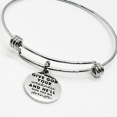 Christian Charm, Give God Your Weakness And He’ll Give You His Strength Bracelet, Christian Jewelry, Christian Gift, Bible Verse Charm