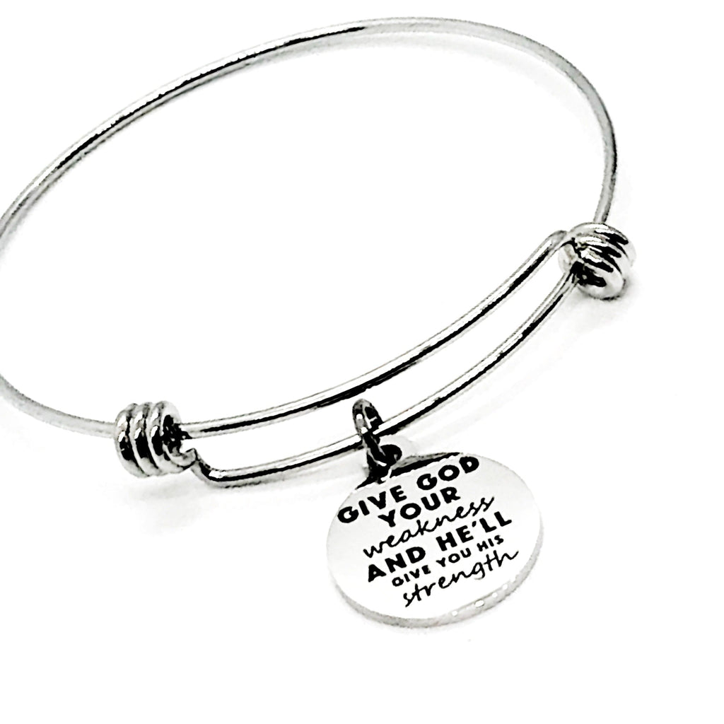 Christian Charm, Give God Your Weakness And He’ll Give You His Strength Bracelet, Christian Jewelry, Christian Gift, Bible Verse Charm