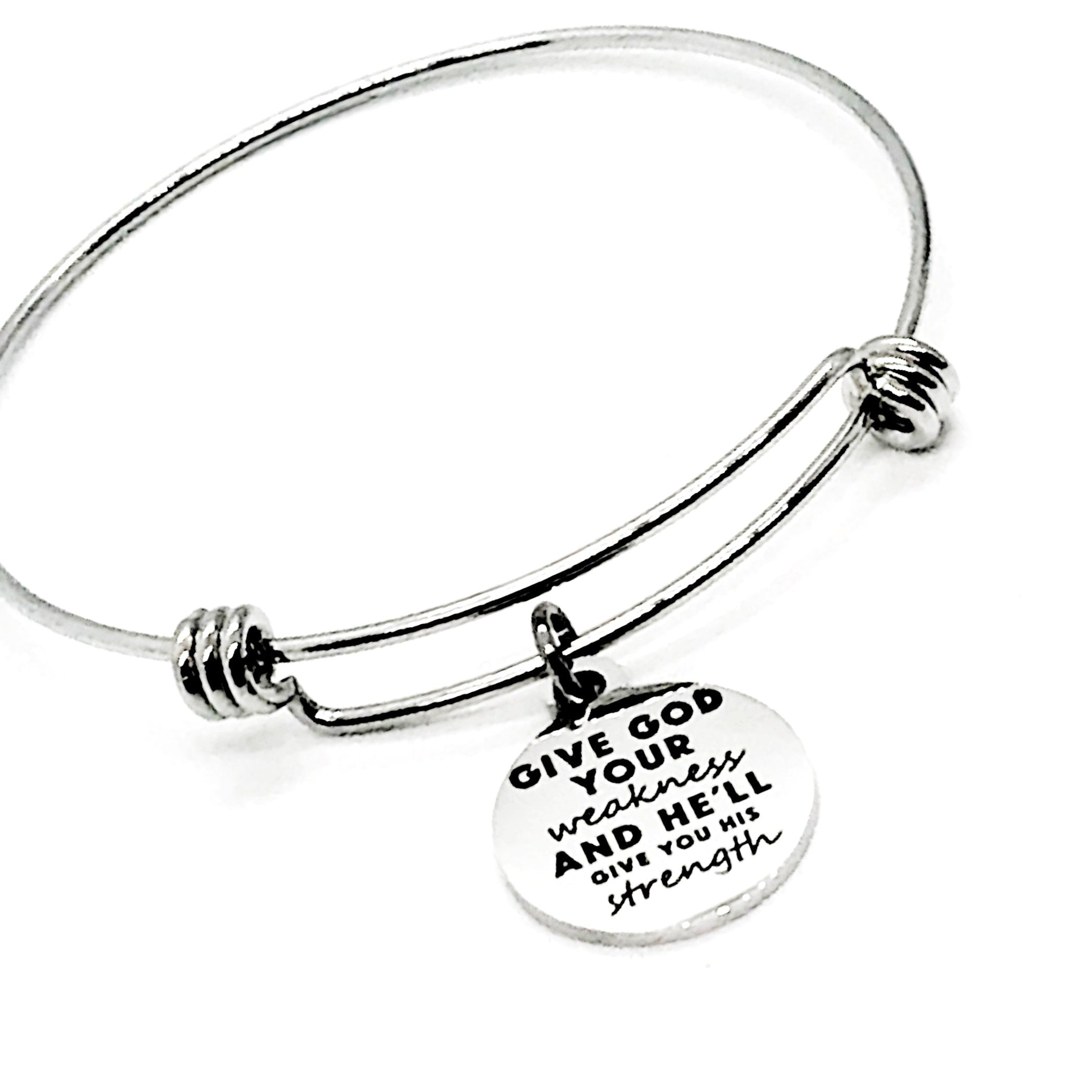 Christian Charm, Give God Your Weakness And He’ll Give You His Strength Bracelet, Christian Jewelry, Christian Gift, Bible Verse Charm