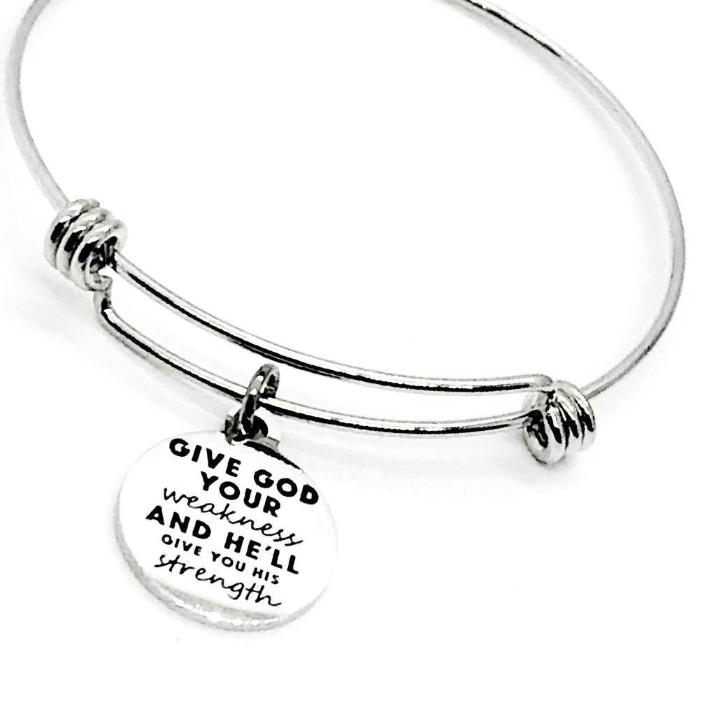 Christian Charm, Give God Your Weakness And He’ll Give You His Strength Bracelet, Christian Jewelry, Christian Gift, Bible Verse Charm