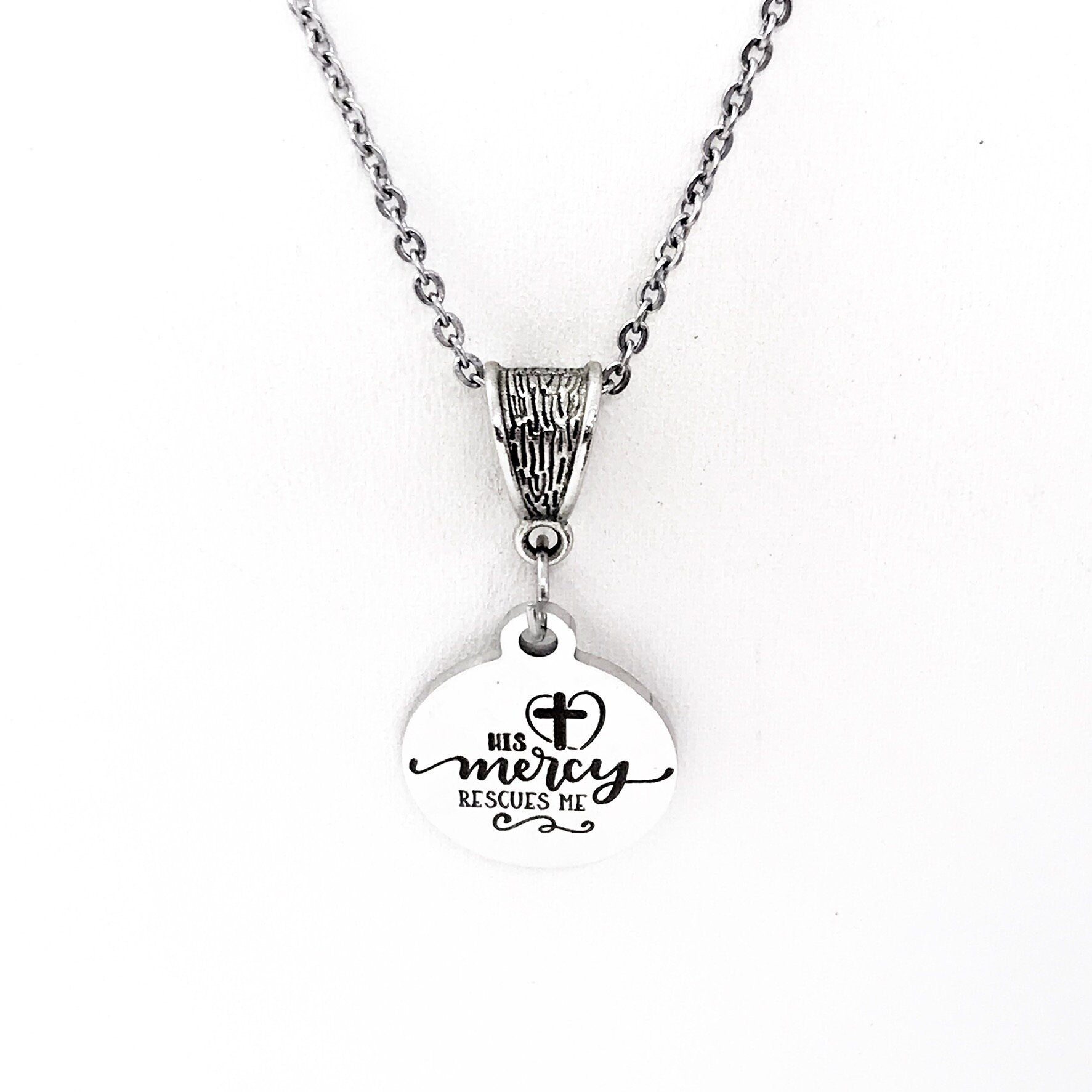 Faith Gift, His Mercy Rescues Me Necklace, Faith Jewelry, Christian Gift, Christian Jewelry, Baptism Gift, Confirmation Gift, Sympathy Gift