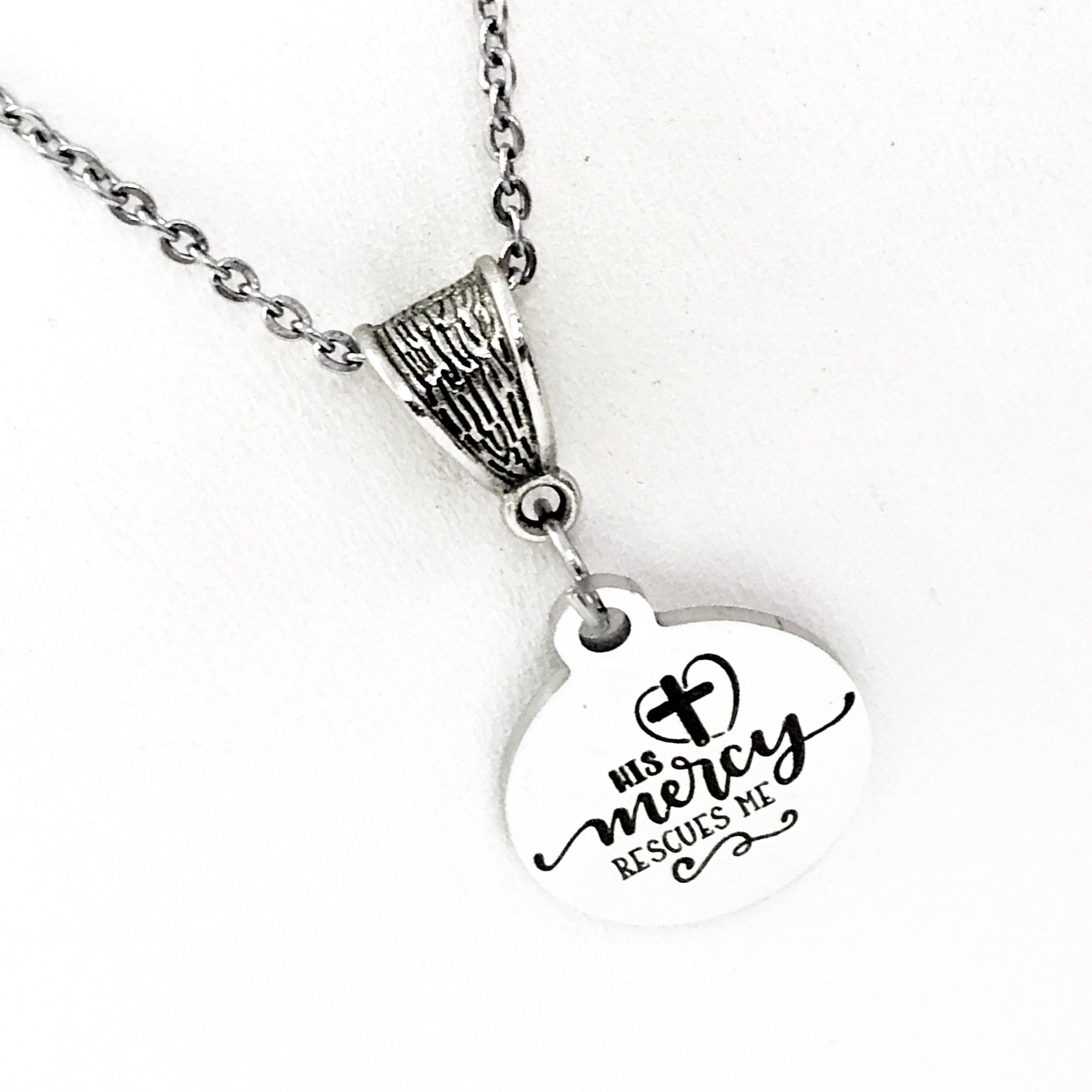 Faith Gift, His Mercy Rescues Me Necklace, Faith Jewelry, Christian Gift, Christian Jewelry, Baptism Gift, Confirmation Gift, Sympathy Gift