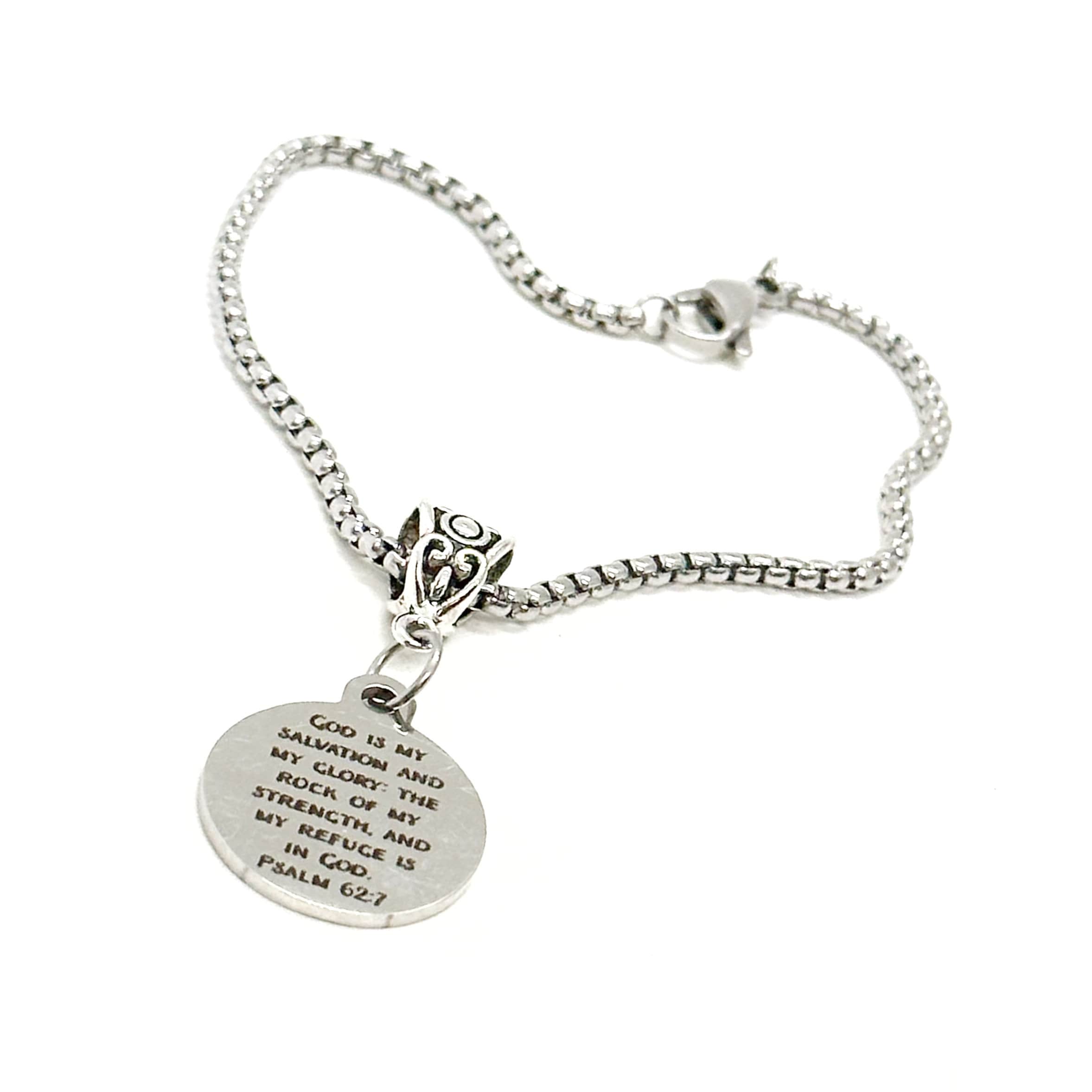 God Is My Salvation Psalm 62 7 Charm Bracelet, European Bracelet, Faith Jewelry, Christian Jewelry, Bible Verse, Gift For Her, Baptism Gift