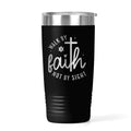 Christian Travel Tumbler with “Walk by Faith Not by Sight” Quote – Insulated Stainless Steel Pink Cup with Lid – Religious Gift for Women