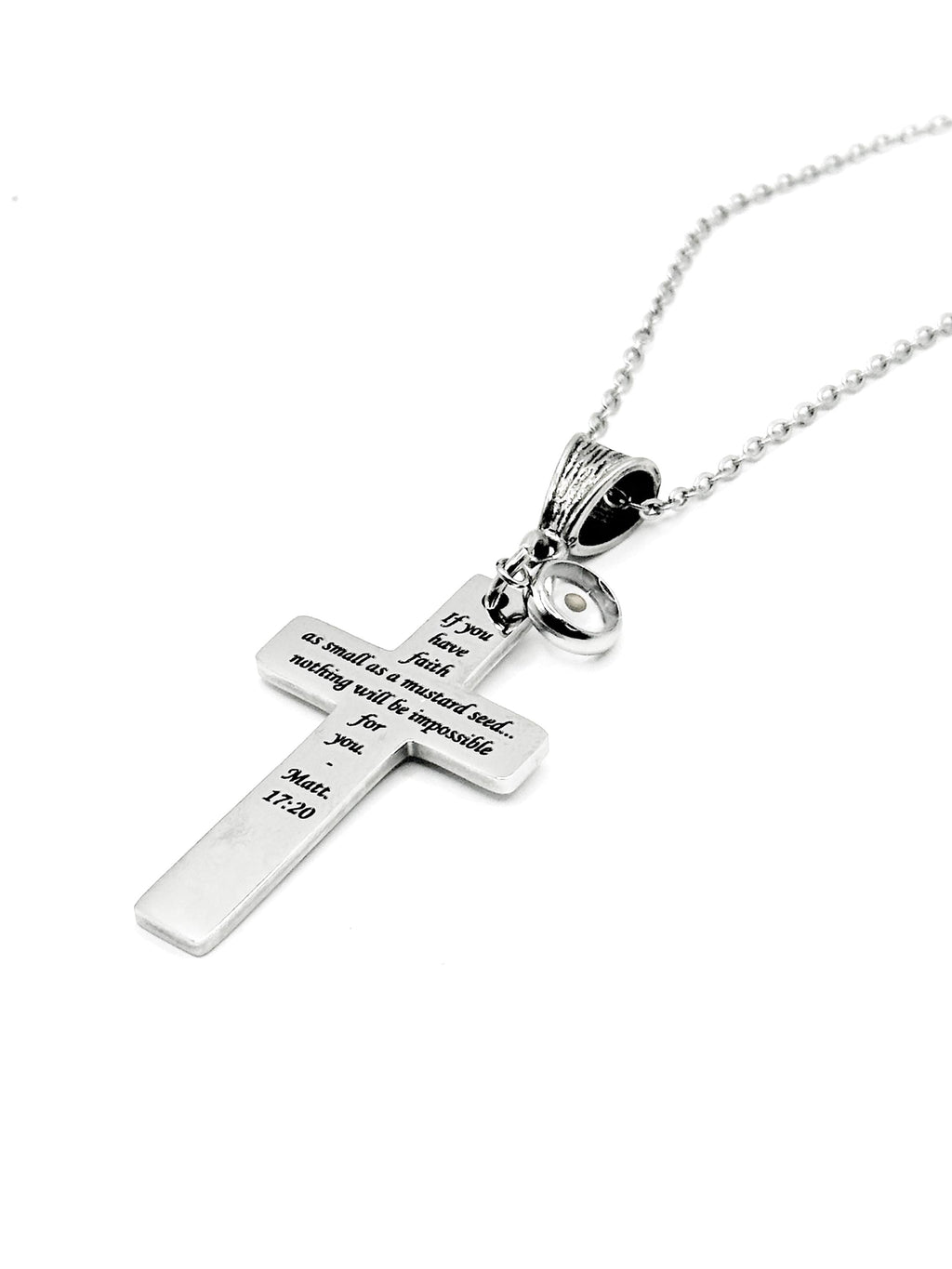 Mustard Seed Faith Cross Necklace Stainless Steel Christian Jewelry Scripture Necklace Matt 17 21 Inspirational Faith Gift