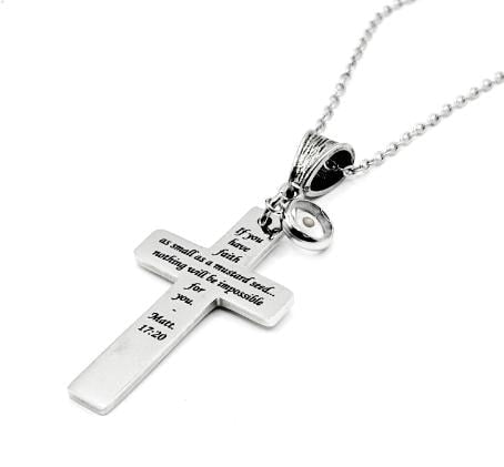 Mustard Seed Faith Cross Necklace Stainless Steel Christian Jewelry Scripture Necklace Matt 17 21 Inspirational Faith Gift